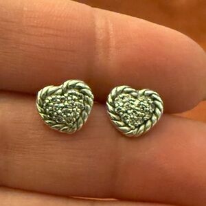 David Yurman Petite Heart Diamond Pave Earrings in Sterling Silver